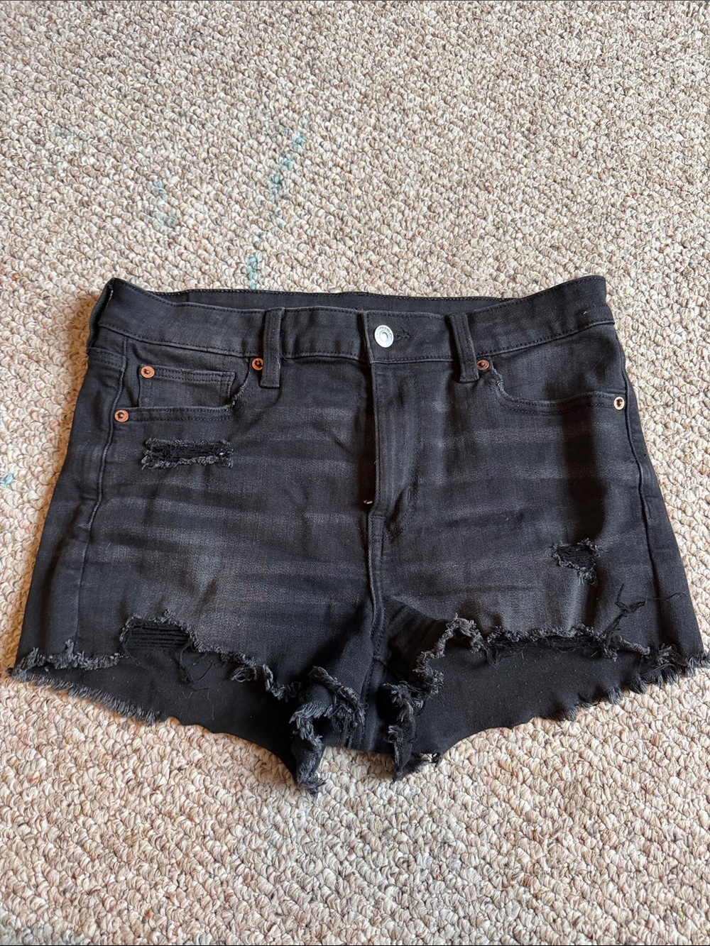 American Eagle HR Black Distressed Women's Denim Shorts